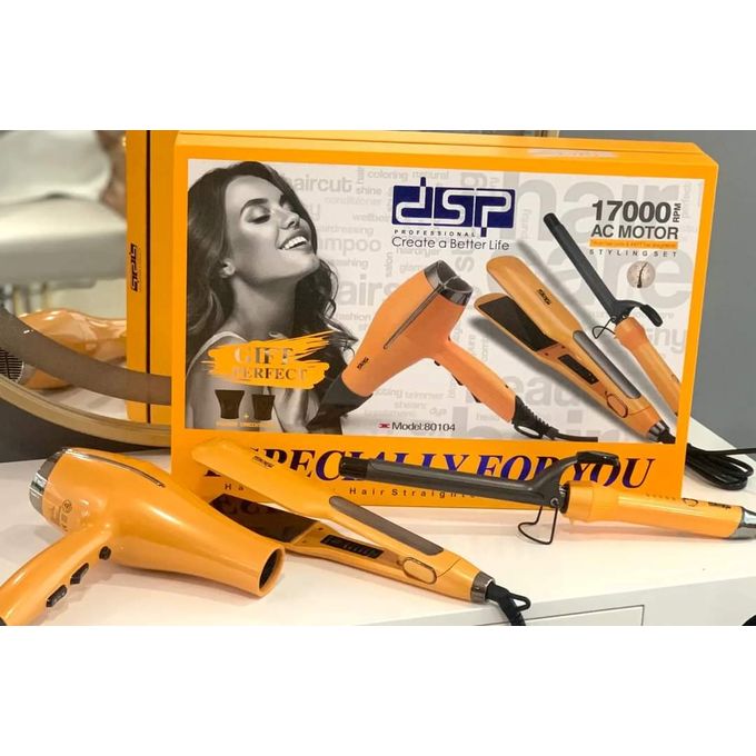 Professional Hair Care Set - 1700W Hair Dryer with 2 Styling Irons (Straightener & Curler)