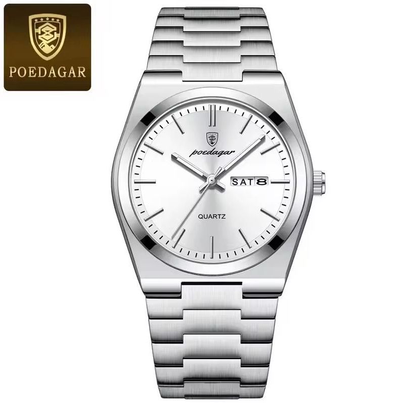 POEDAGAR Watch for Men Classic Dress Analog Quartz | Silver