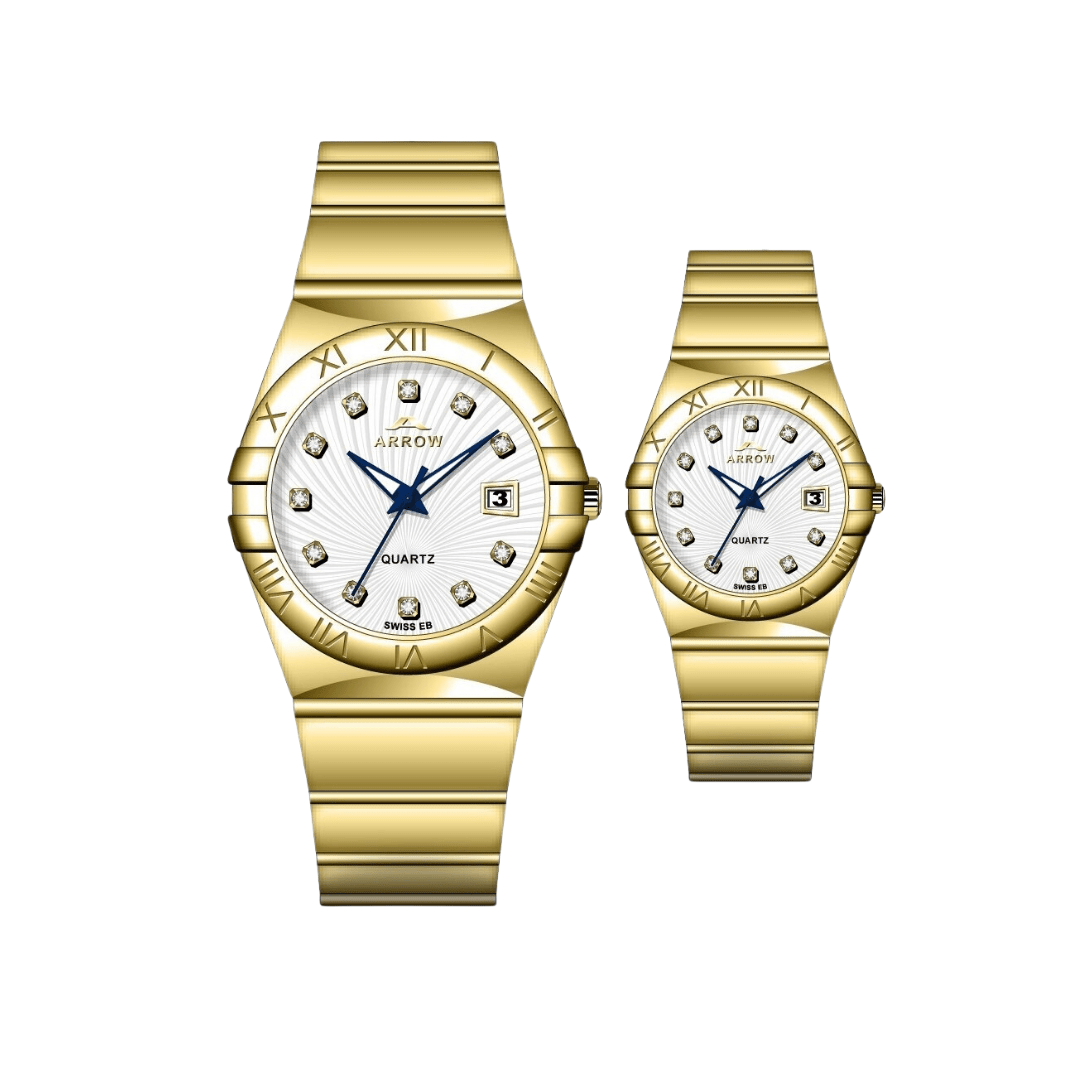 ARROW Premium Analog Couple Watch with Date Display | Colour Gold White (5908)-KYAMSTORE