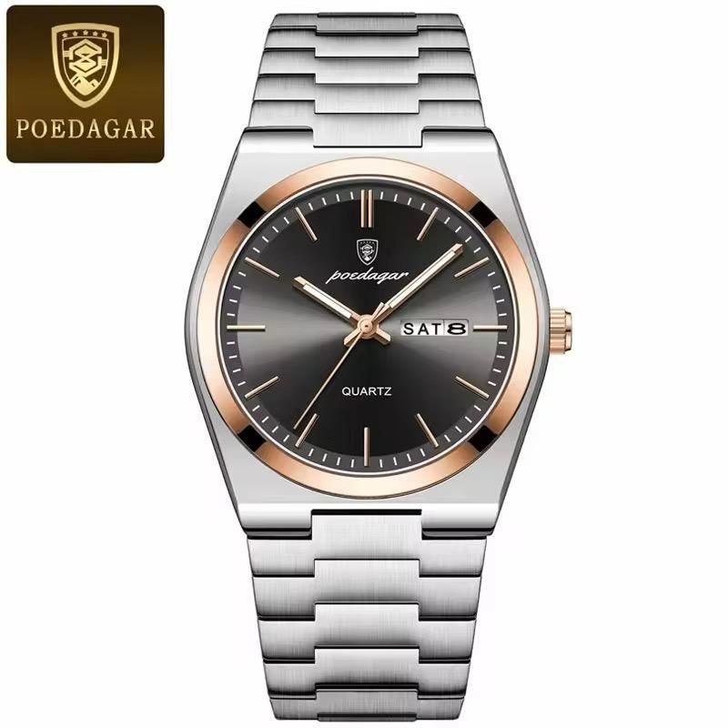 POEDAGAR Watch for Men Classic Dress Analog Quartz | Silver & Rose Gold