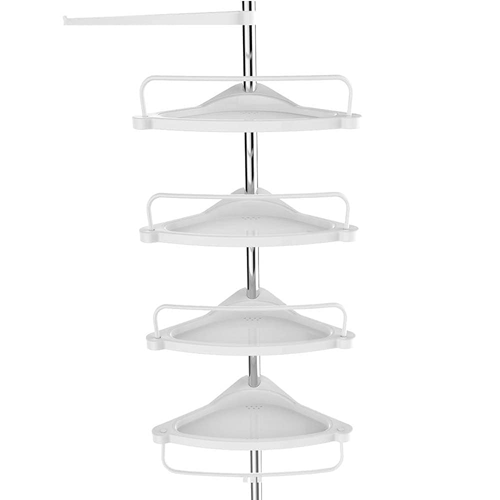 Shower Caddy Corner Tension Pole, Rustproof 4 Tier Adjustable Shower Shelf