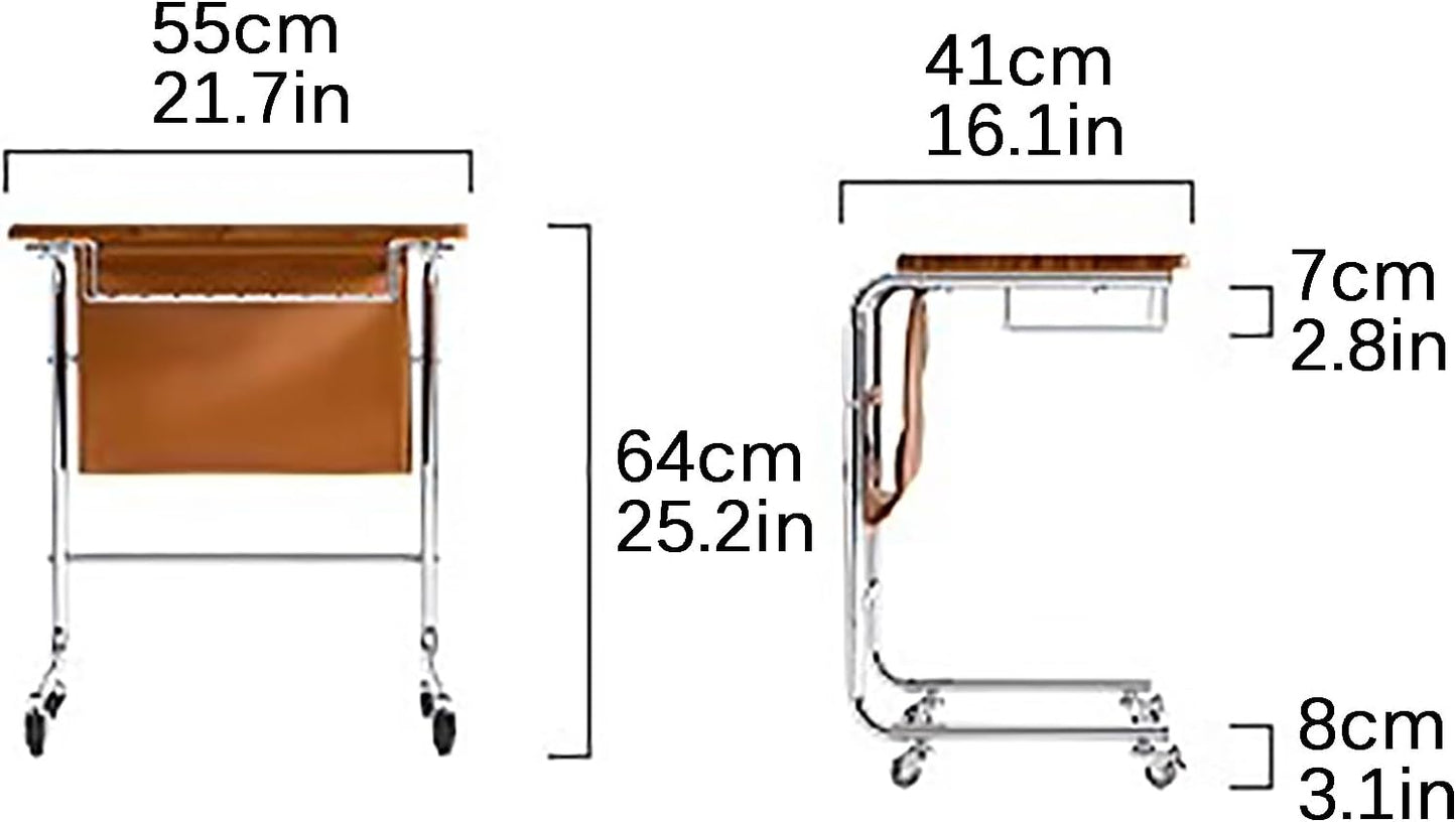 طاولة جانبية للأريكة، طاولة جانبية للأريكة على شكل حرف C مع عجلات (غرفة المعيشة، غرفة النوم، بجانب السرير)