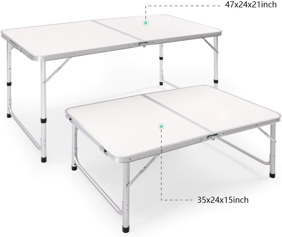 Folding Camping Table, Portable Adjustable Height Table, Lightweight Aluminum Material
