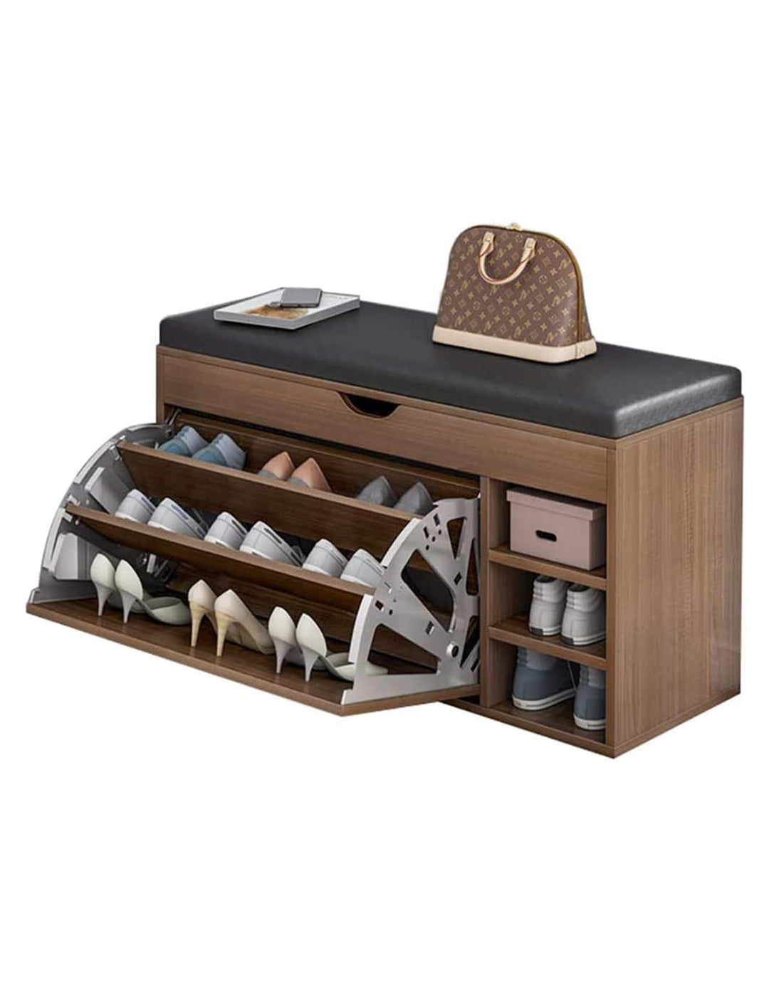 Shoe Rack Bench With Seat | Shoe Rack Shoe Cabinet with Leather Seat and Flip Drawer