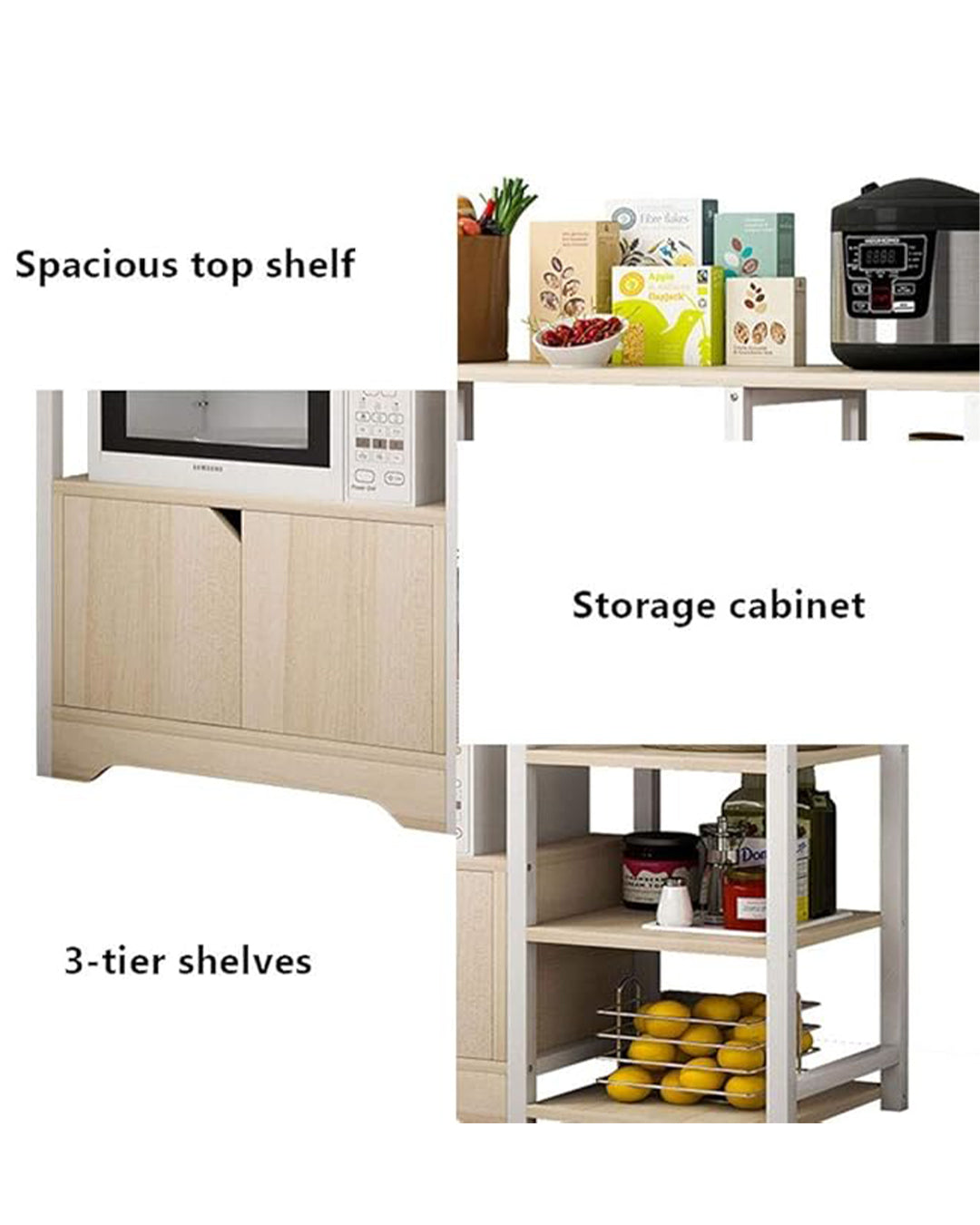 رف مطبخ عتيق لتخزين الأدوات المنزلية وحامل ميكروويف مع خزانة