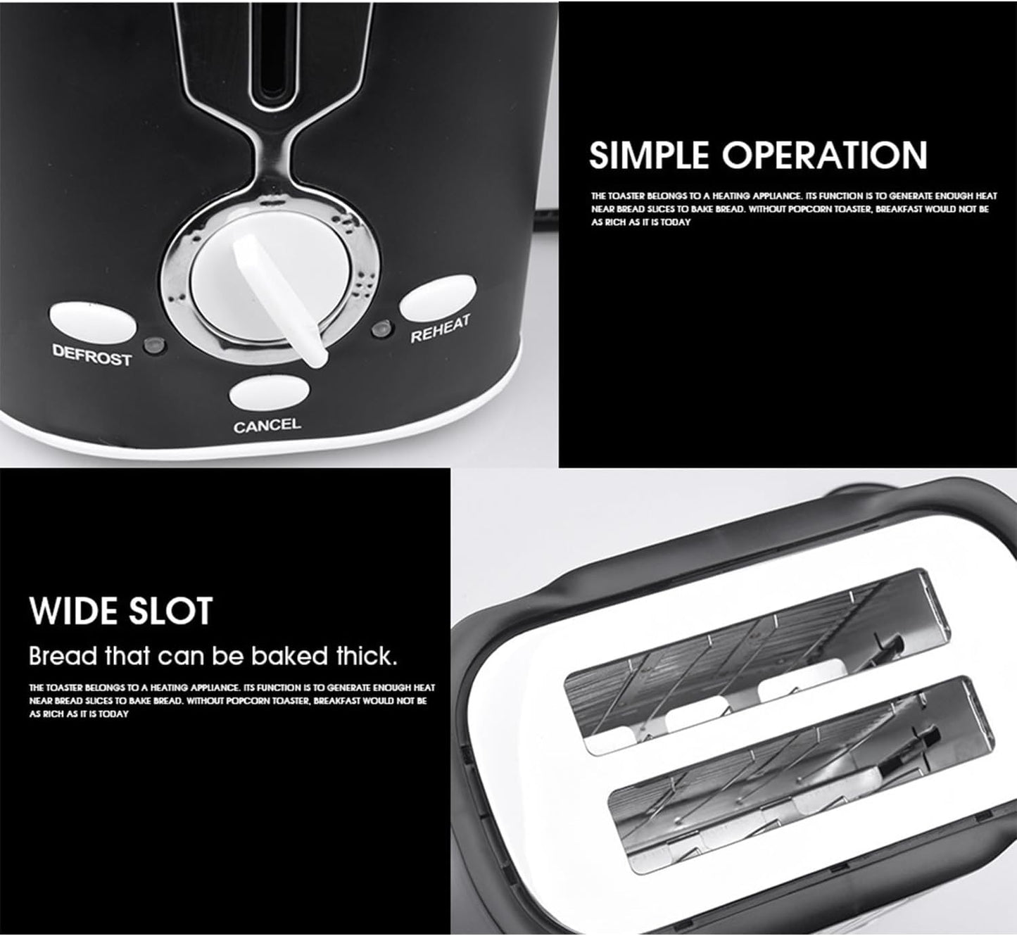 2-Slice Toaster, 800W, Multi-Functional Wide Slot Toaster