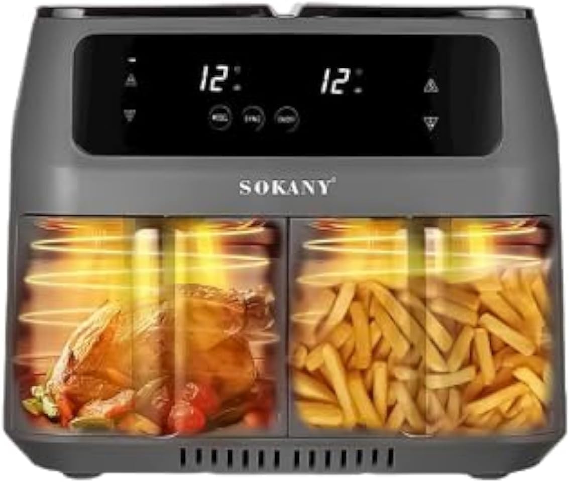 مقلاة هوائية رقمية سوكاني | سعة 8 لتر، بابين، 2800 واط