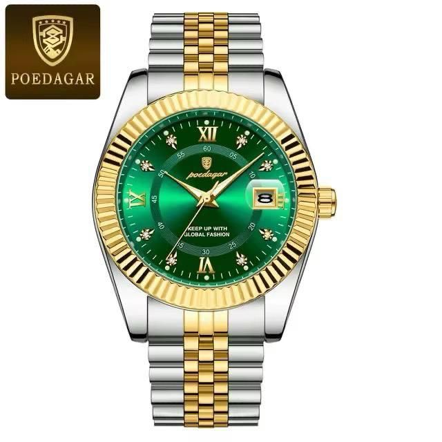 POEDAGAR Watch for Men Classic Luxury Business Quartz | Green Dial