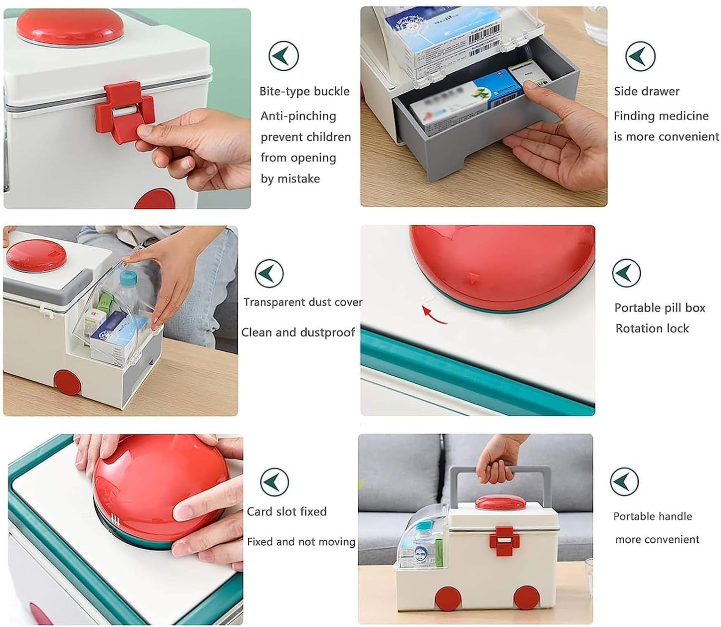 First Aid Kit Medical Storage Box, Family First Aid Box with Removable Pill Case