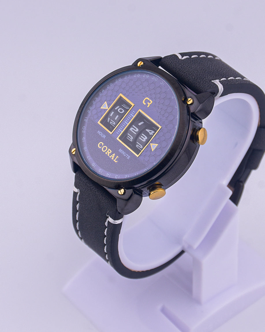 Coral Premium Quality Watch For Men | Analog dial watch | Leather Strap (9118)-KYAMSTORE