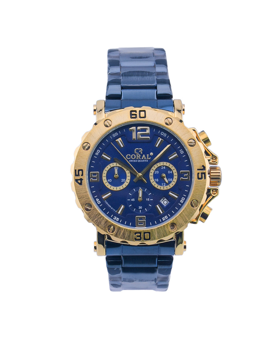 Coral Premium Quality Swiss Quartz Watch For Men | Stainless Steel Strap | Multi-functional | Blue(9122)-KYAMSTORE