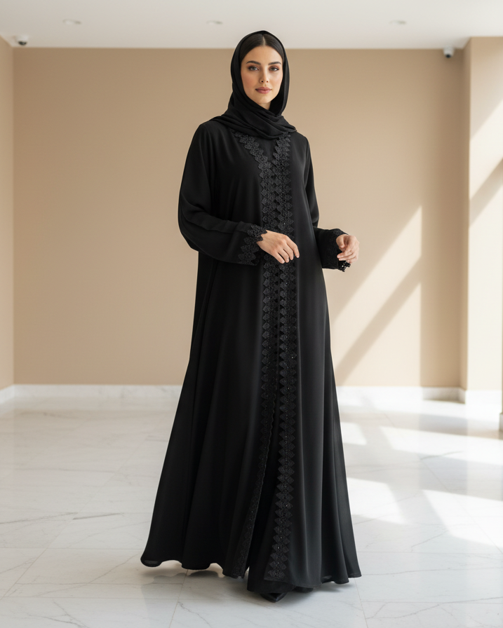 Trout Black Abaya - Luxury Dubai Everyday Wear