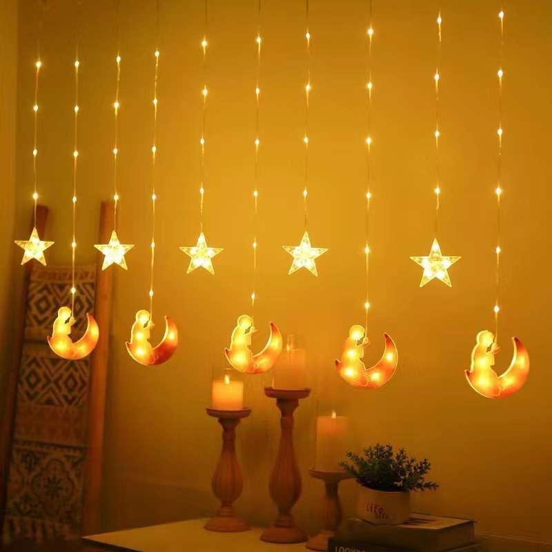 Ramadan Kareem Star Design Curtain 10X10X10Cm Warm White-KYAMSTORE