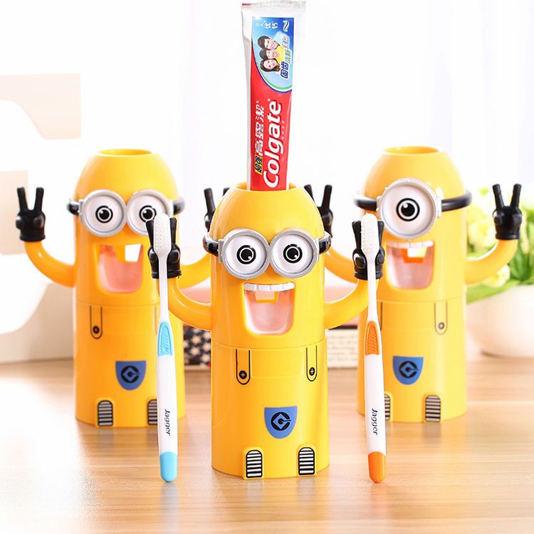 Minions Toothpaste Dispenser and Toothbrush Holder Set