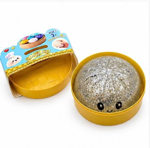 Glitter Dumpling Squishy Mystery Box, Surprise Fidget Set with Bamboo Steamer, Soft Squeeze Bun Kawaii Desk Pets for Office Stress Relief