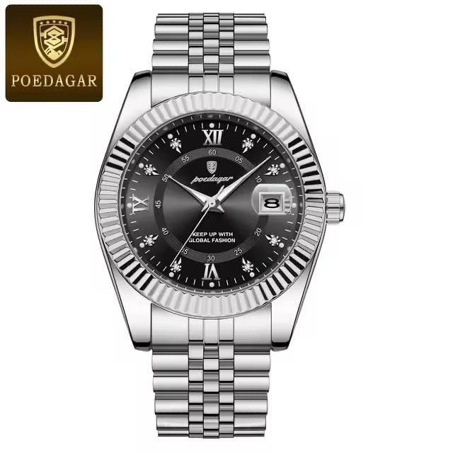 POEDAGAR Analog Quartz Watch for Men Business Dress Style | Silver