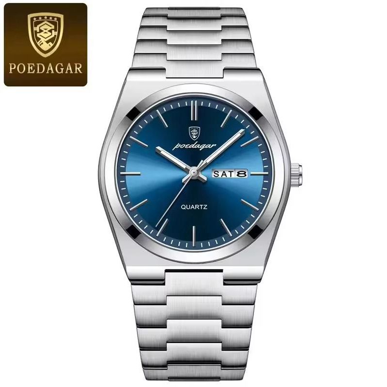POEDAGAR Quartz Watch for Men Business Dress Analog | Blue Dial