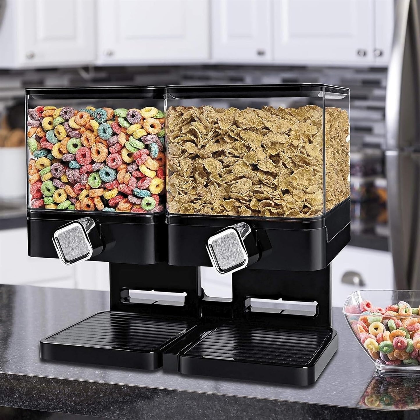 Double Cereal Dispenser - Premium Countertop Dry Food Storage & Snack Dispenser with Portion Control