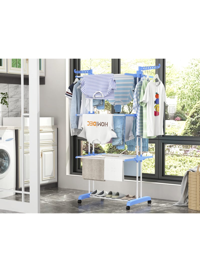 Large 4-Tier Foldable Clothes Drying Rack with Wheels - Stainless Steel Mobile Laundry Airer