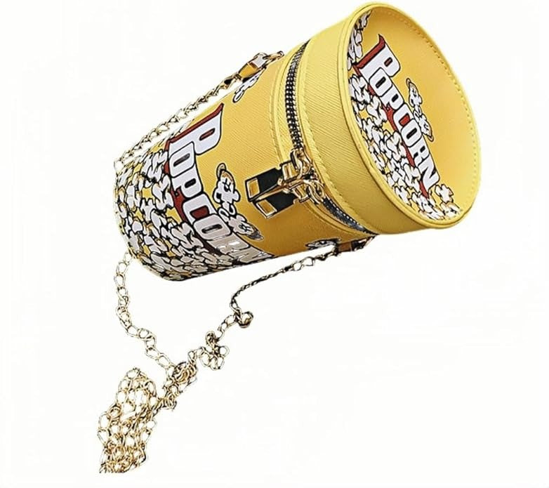 Novelty Popcorn Bucket Crossbody Bag with Chain Strap