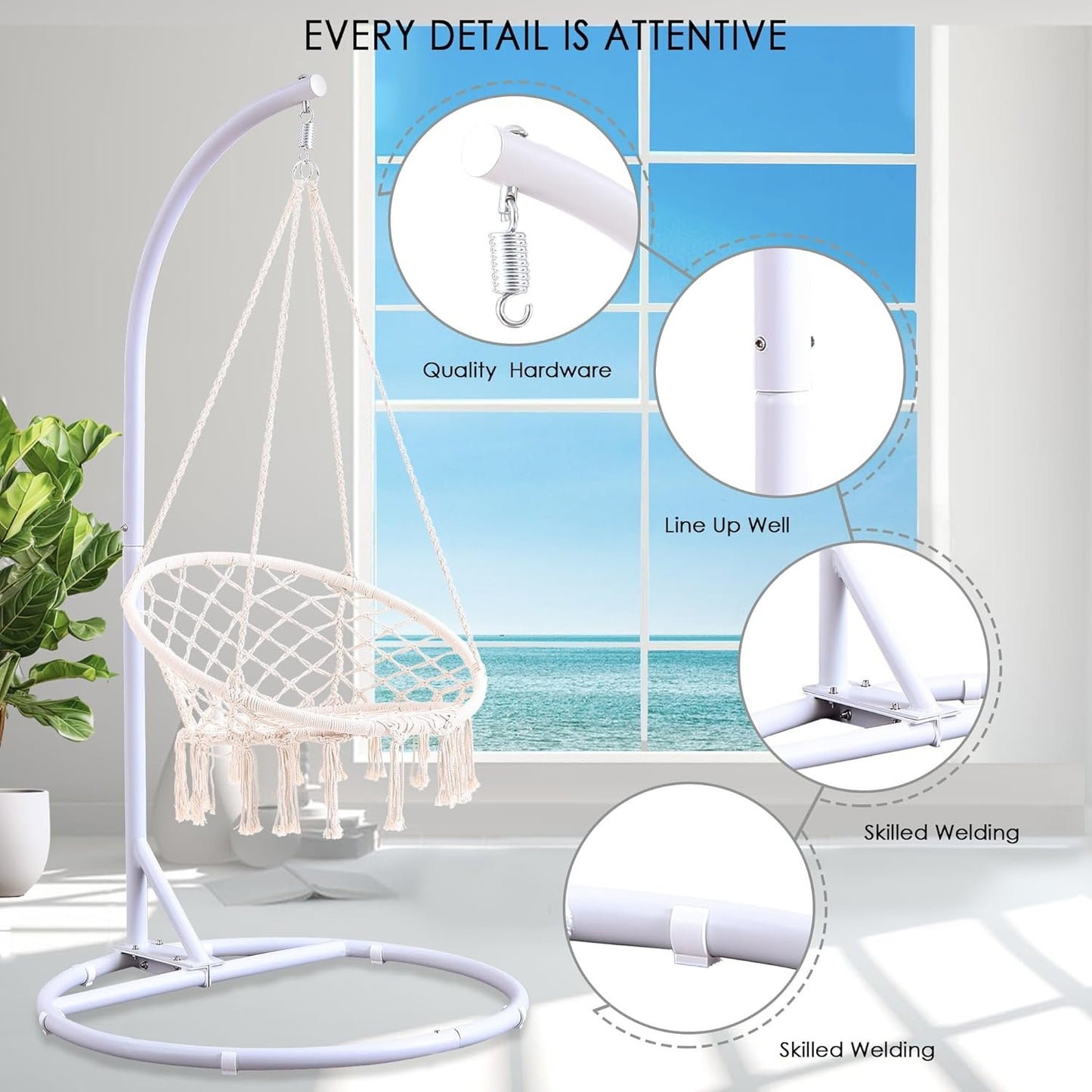 Heavy-Duty C-Frame Hanging Hammock Chair Stand with 360° Rotation