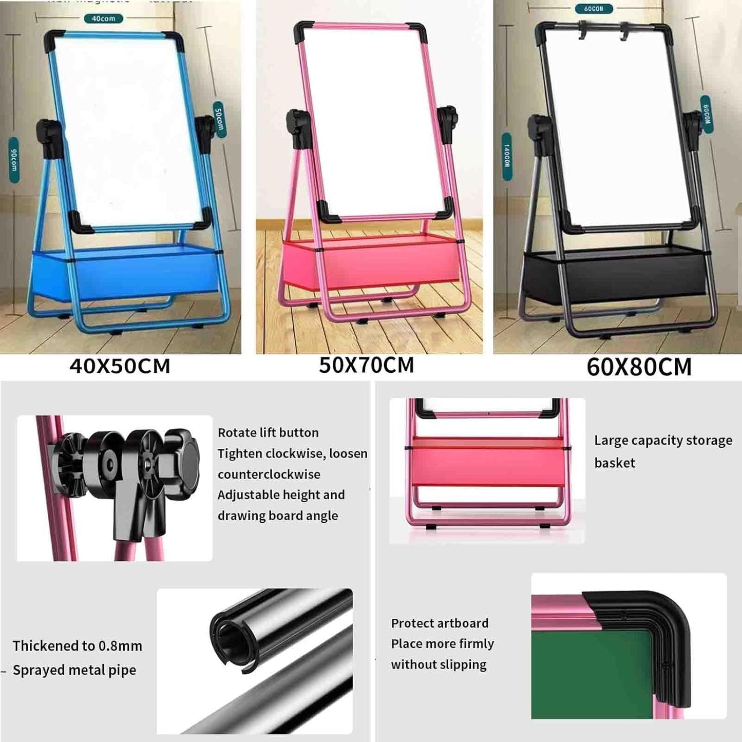Adjustable Kids Art Easel - Double-Sided Magnetic Whiteboard & Erasable Chalkboard with Storage Tray