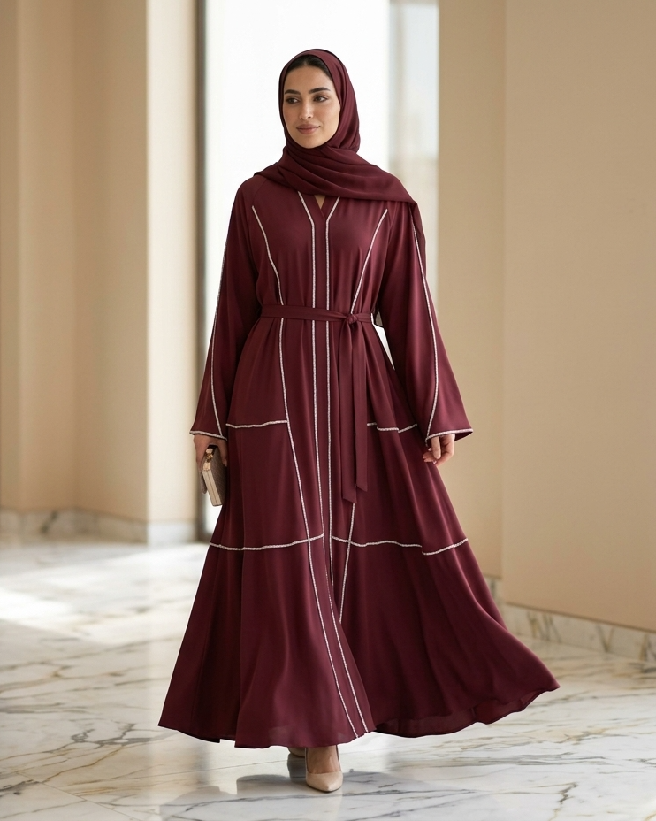 Stormy Passion Red Color Abaya - Luxury Dubai Everyday Wear