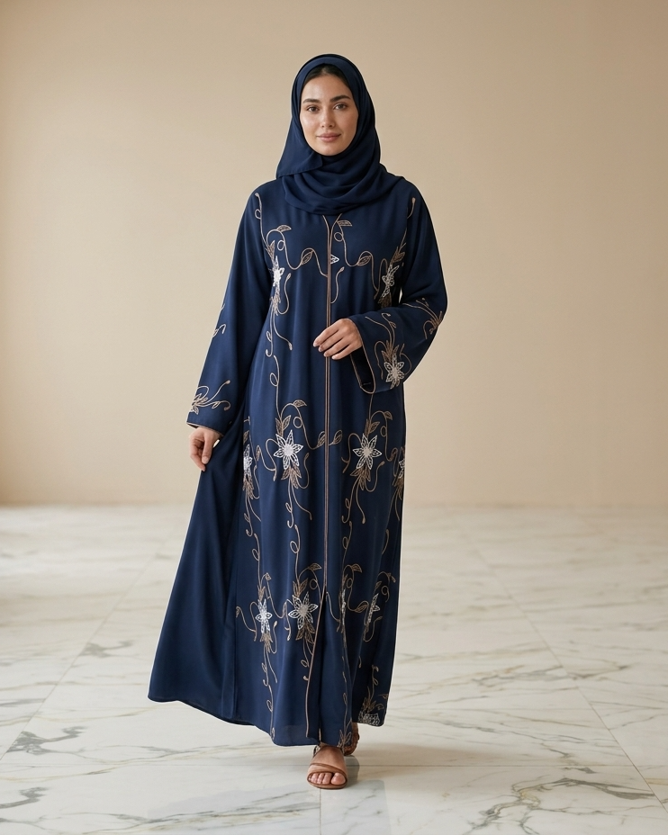 Misty Harbor Blue Color Abaya - Luxury Dubai Everyday Wear