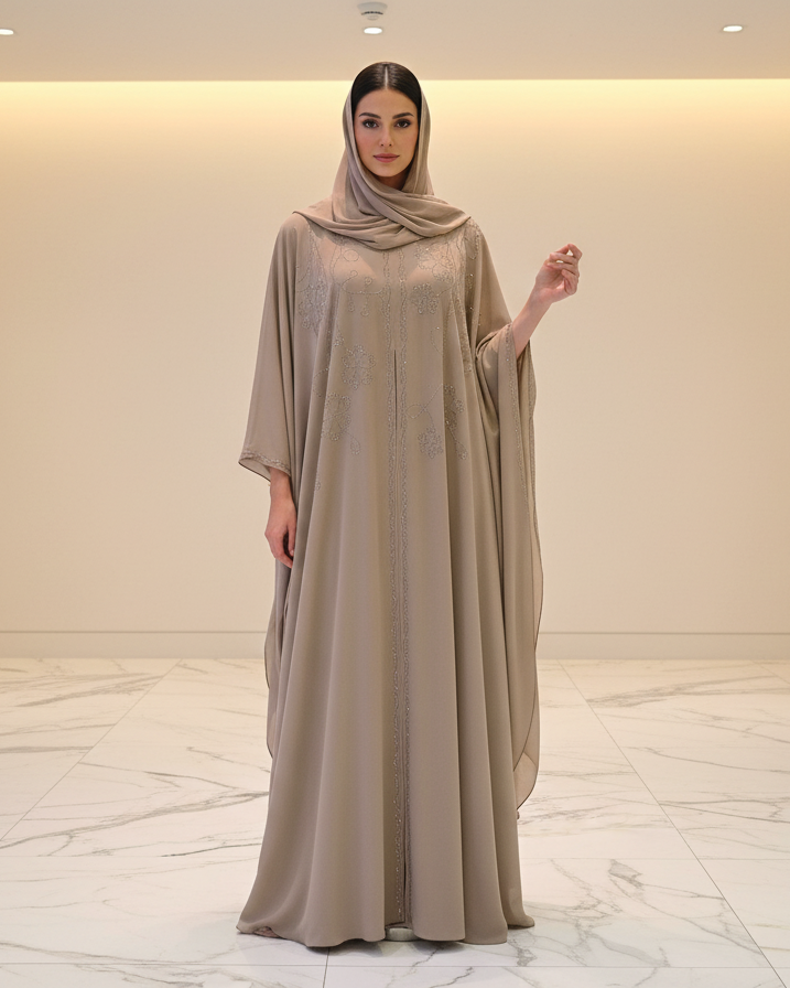 Semolina Color Abaya - Luxury Dubai Everyday Wear