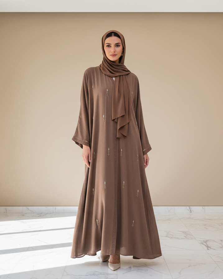 Creamed Caramel Color Abaya - Luxury Dubai Everyday Wear