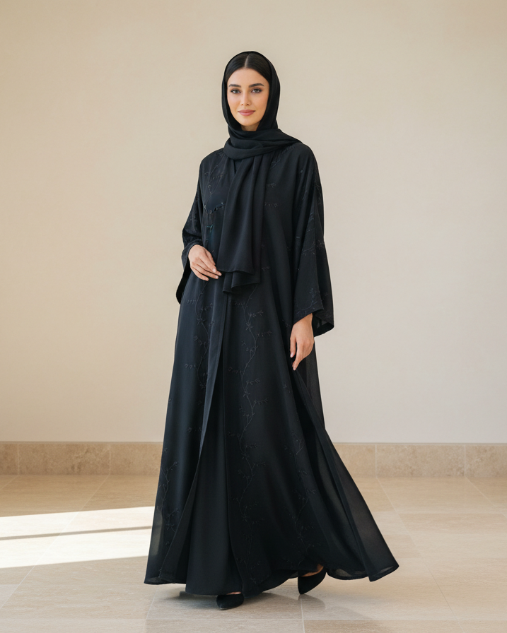 Heron Black Abaya - Luxury Dubai Everyday Wear