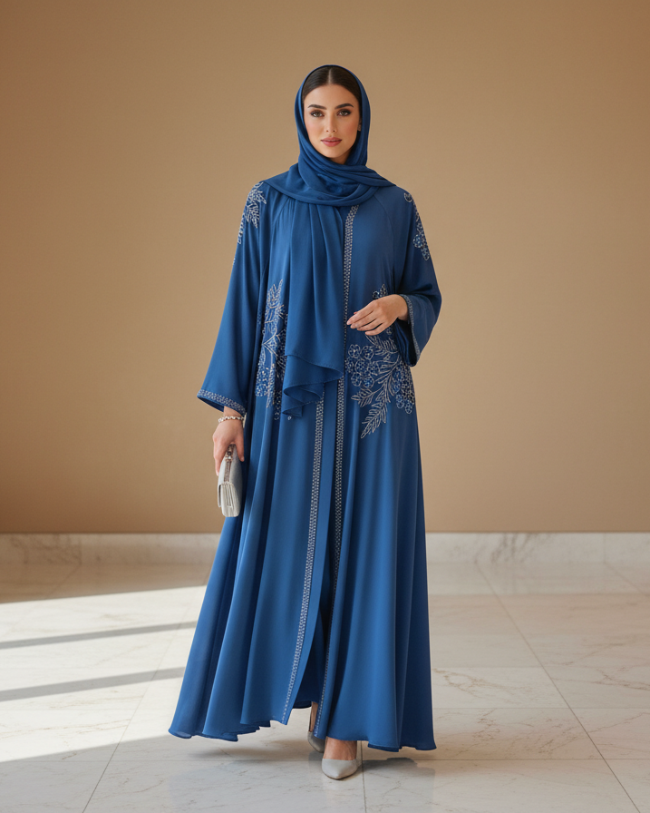 Olympic Blue Abaya - Luxury Dubai Everyday Wear