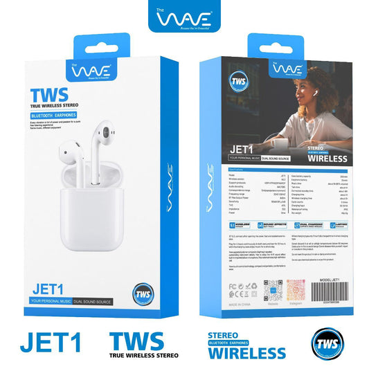 TheWave JET1 True Wireless Bluetooth Earbuds – Bluetooth 5.3, IPX5 Waterproof, 20-Hour Total Battery, Wireless Charging Case, Compatible with iPhone & Android