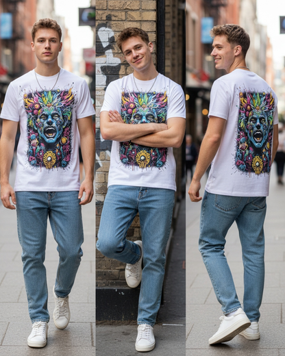 Stylish Custom Printed T-Shirt - Vibrant Graphic Crew Neck Tee