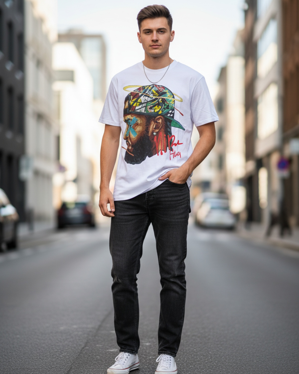 Stylish Custom Printed T-Shirt - Bold Graphic Crew Neck Tee