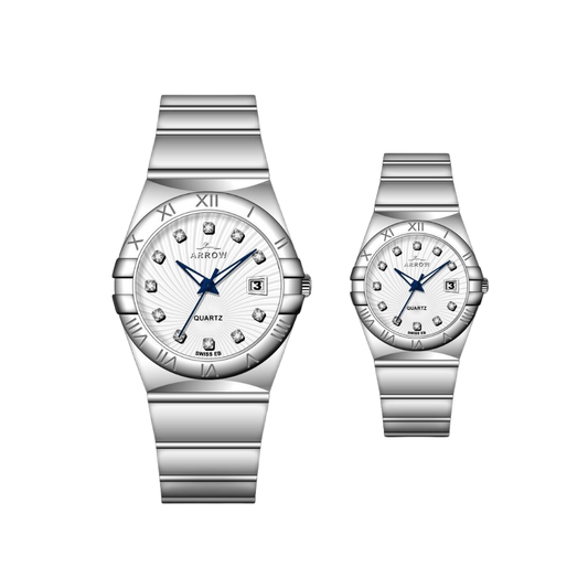 ARROW Premium Analog Couple Watch with Date Display | Colour Silver (5908)-KYAMSTORE