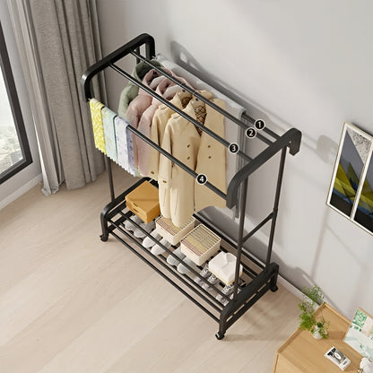 Double Rod Metal Clothes Rack with Storage Boxes for Shoes and Boots