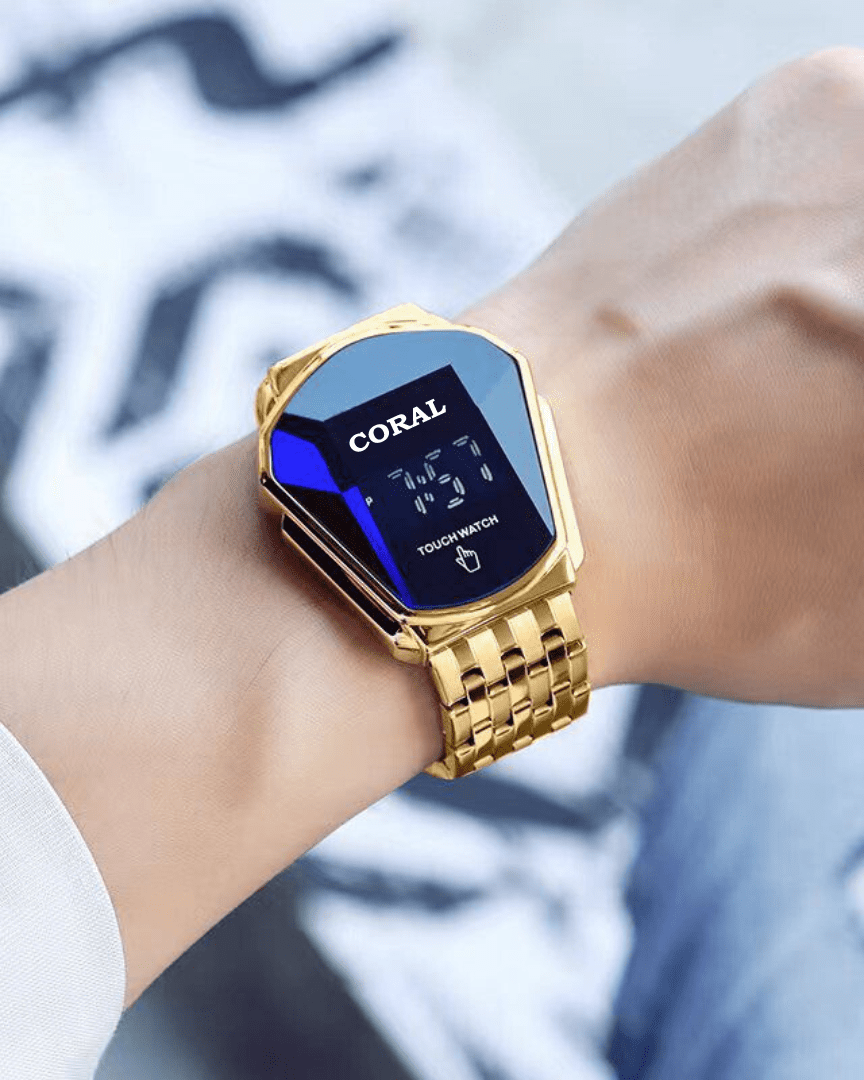 Coral Premium Quality Swiss Quartz Digital Touch Watch For Men | Stainless Steel Strap (1012)-KYAMSTORE