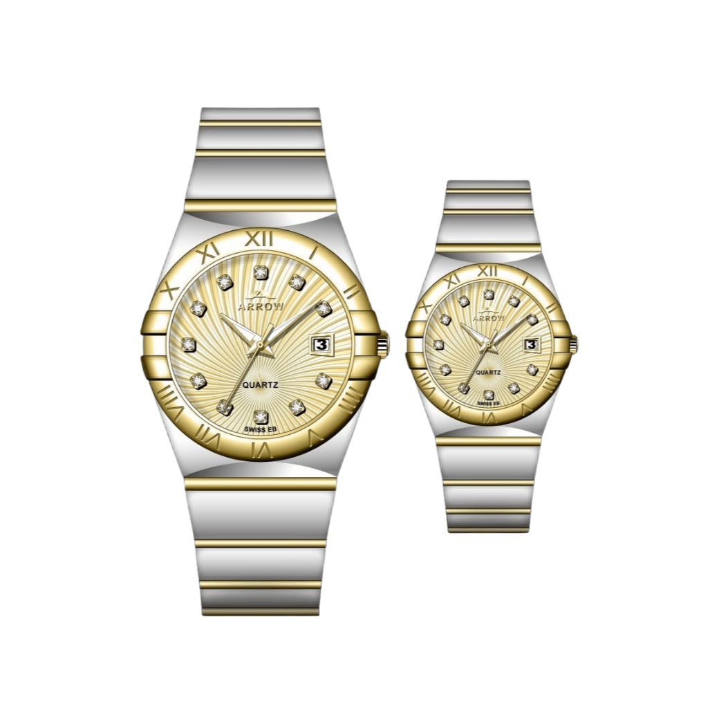 ARROW Premium Analog Couple Watch with Date Display | Colour Gold Silver TT (5908)-KYAMSTORE