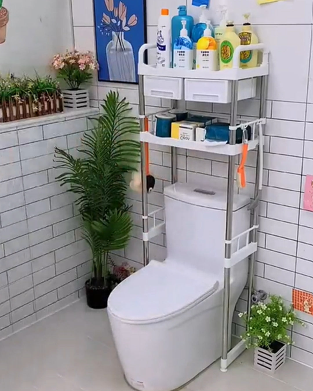 Bathroom Over The Toilet Storage Rack with Drawer and Hook-KYAMSTORE