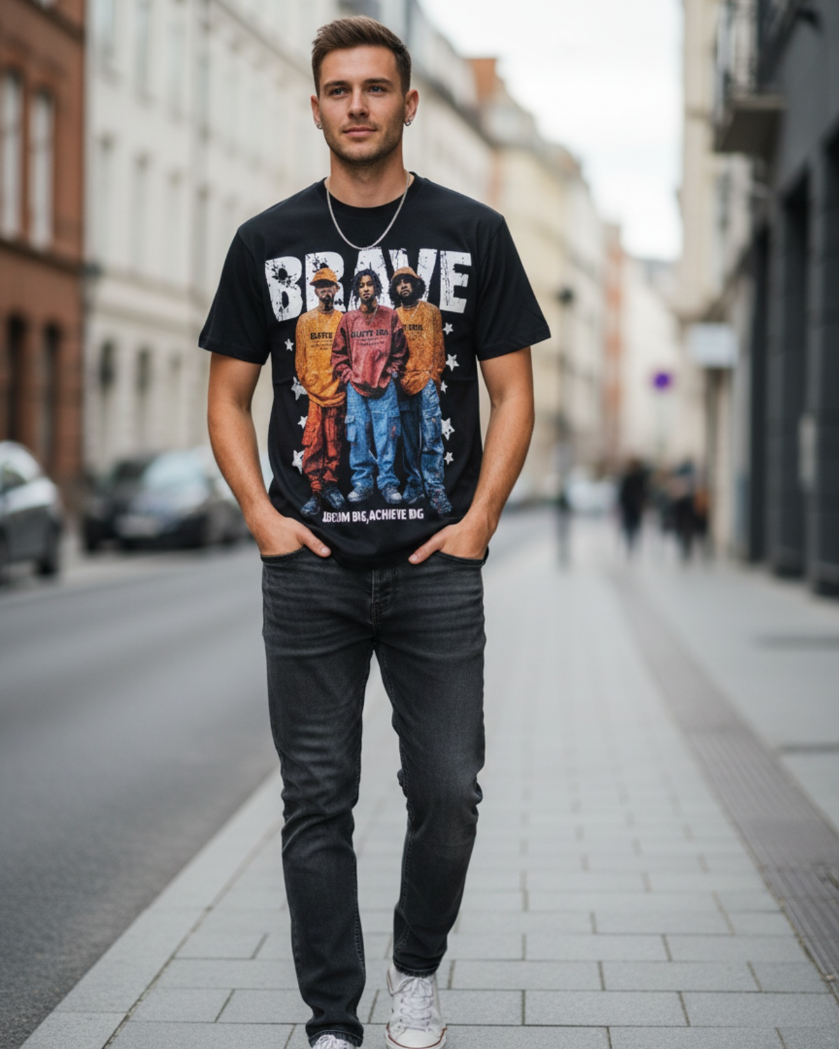 Stylish Custom Printed T-Shirt - Bold Graphic Black Tee