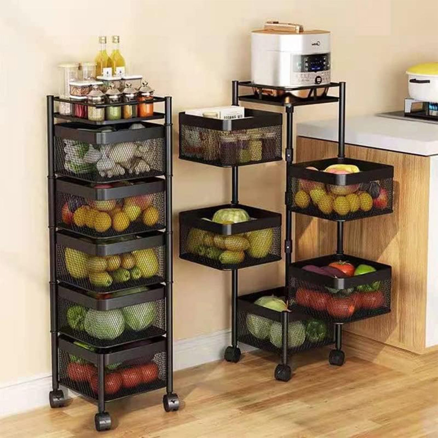 5 Layer Rotating Kitchen & Bathroom Storage Trolley Basket-KYAMSTORE