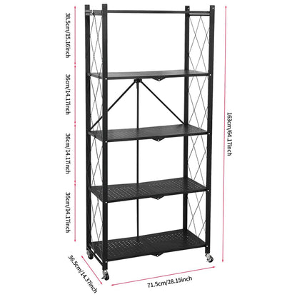 5 Shelf Foldable Storage Rack with Wheels-KYAMSTORE