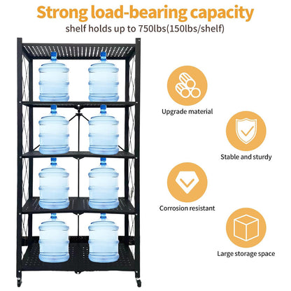5 Shelf Foldable Storage Rack with Wheels-KYAMSTORE