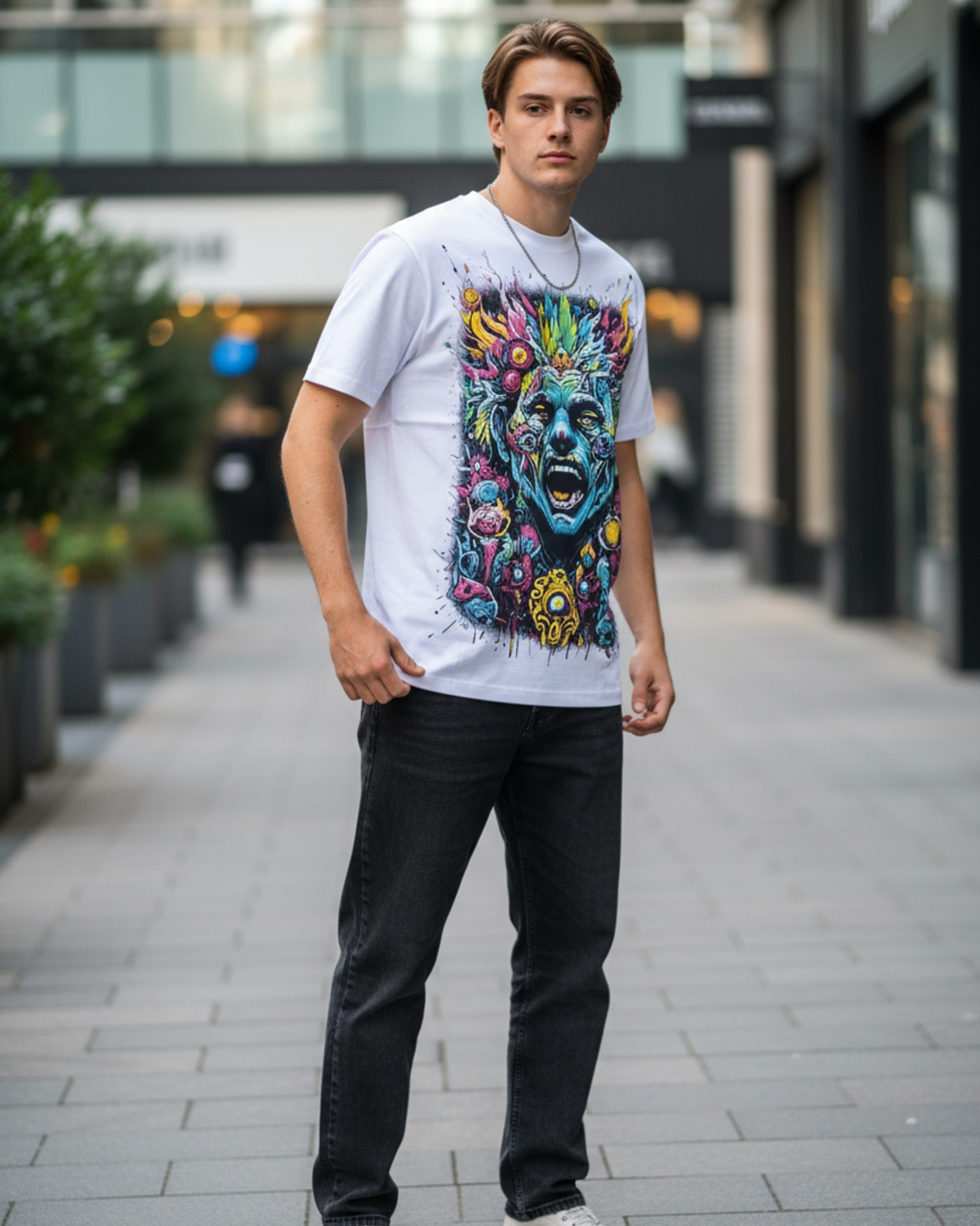 Stylish Custom Printed T-Shirt - Vibrant Graphic Crew Neck Tee
