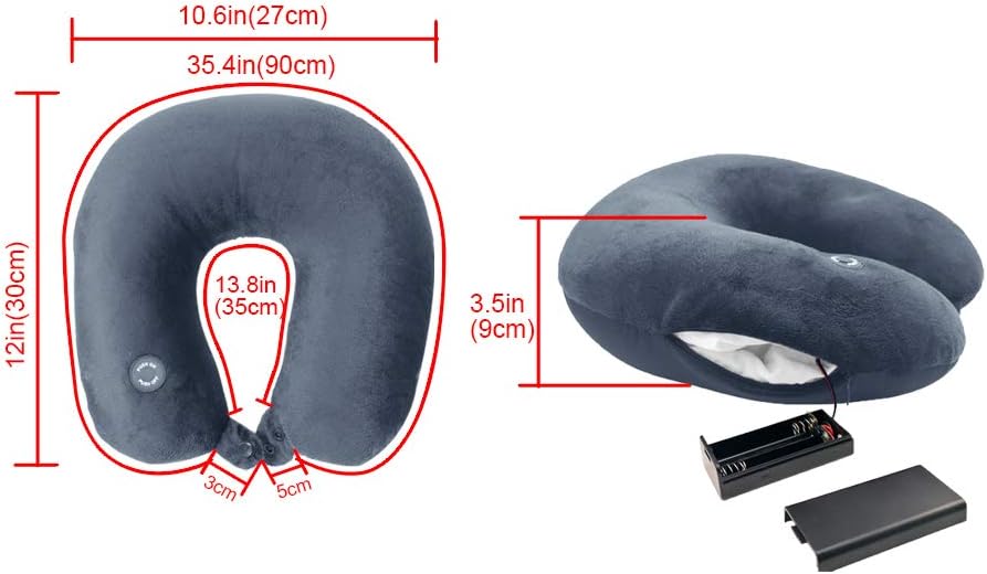 وسادة رقبة للسفر على شكل حرف U من إسفنج الذاكرة الممتاز مع تدليك اهتزازي كهربائي