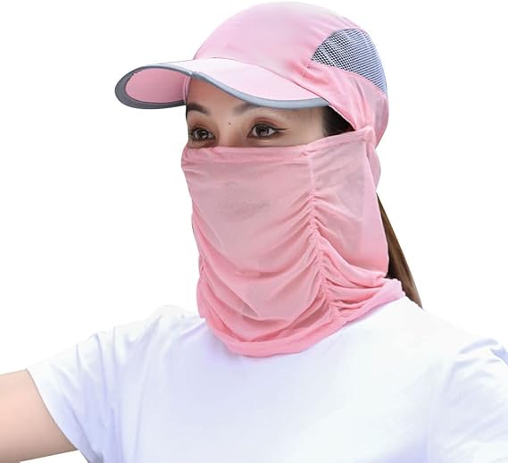 قبعة شمس صيفية قابلة للطي، غطاء للوجه برقبة قابلة للفصل 
