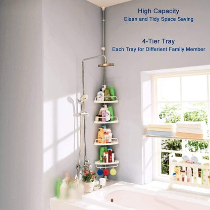 Shower Caddy Corner Tension Pole, Rustproof 4 Tier Adjustable Shower Shelf