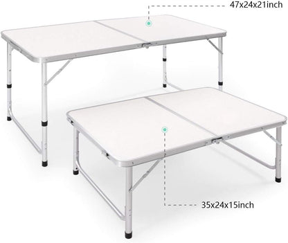 Folding Camping Table, Portable Adjustable Height Table, Lightweight Aluminum Material