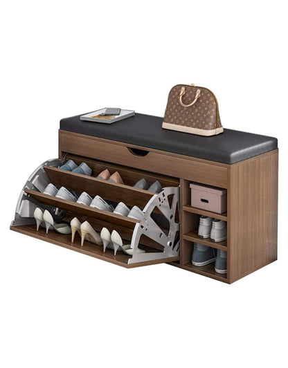 Shoe Rack Bench With Seat | Shoe Rack Shoe Cabinet with Leather Seat and Flip Drawer